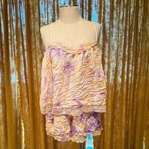 Anthropologie Cream and Purple Pajamas